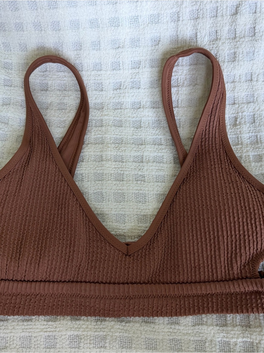 aerie Ribbed V-Neck Bralette in Rust Brown